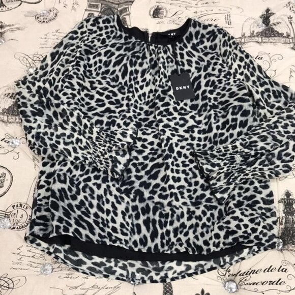 Dkny Leopard-Print Crinkle-Chiffon Top - Picture 6 of 7